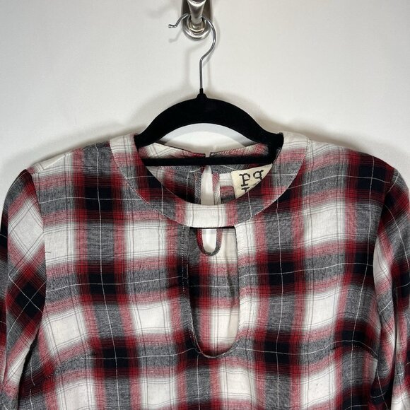 PPLA Clothing Red Checkered Top Flare‎ Sleeve Women’s Size M Boho - Picture 2 of 9